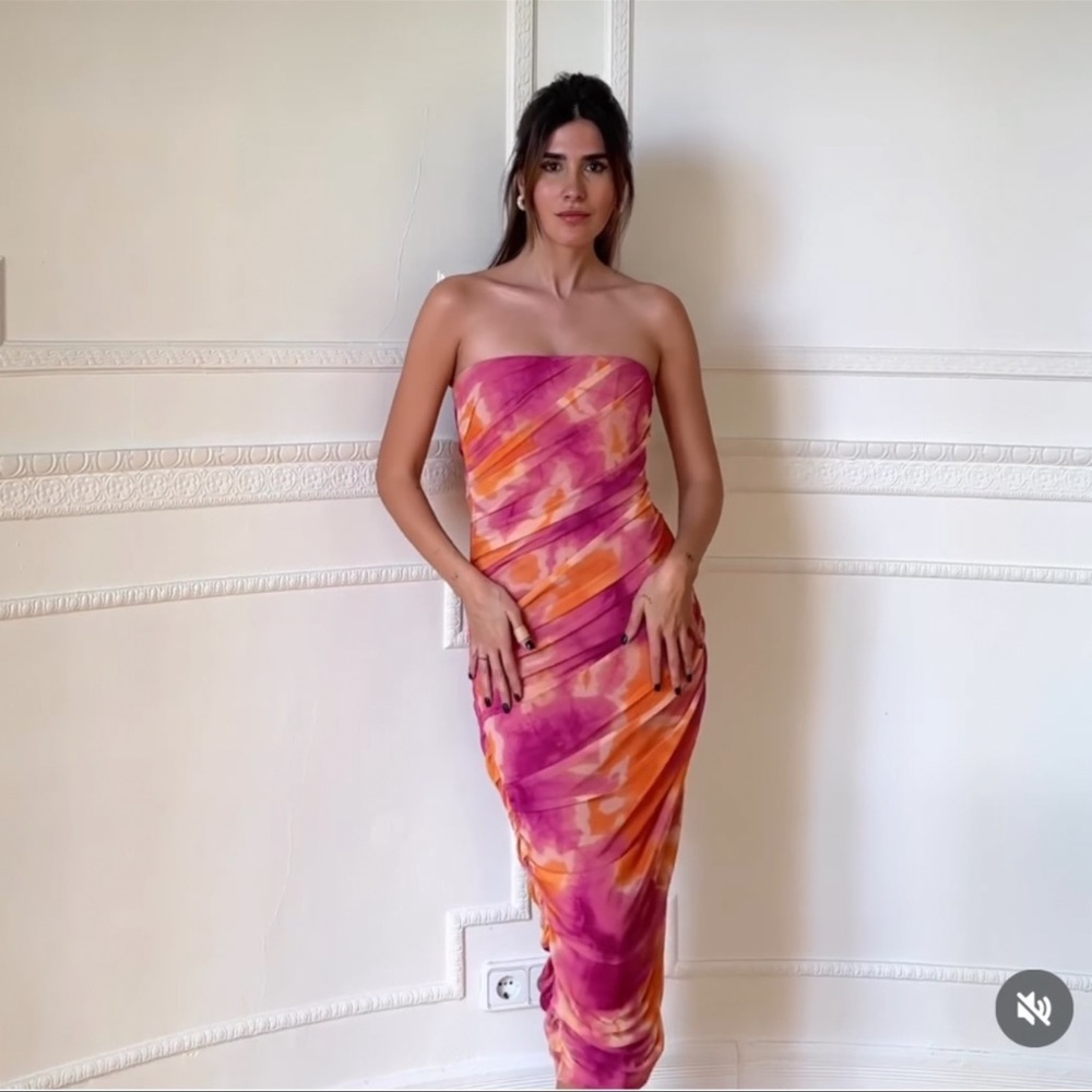 Zara PRINT DRESS WITH TULLE - Picture 1 of 16